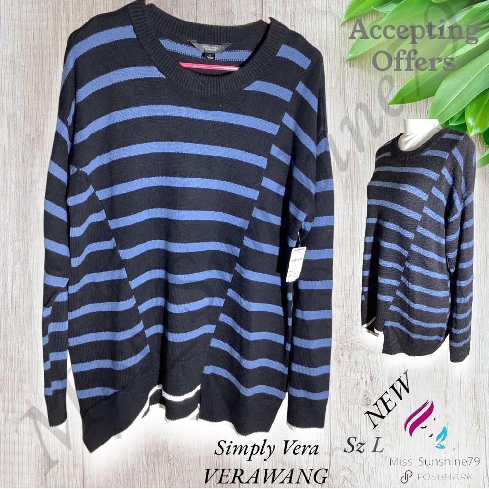 Simply Vera VERAWANG NEW - Sz L - striped tunic sweater assymetric front